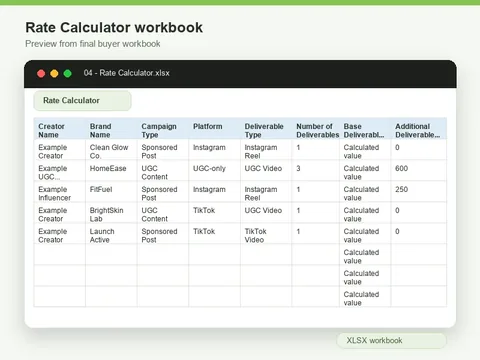 Preview of the Rate Calculator workbook.